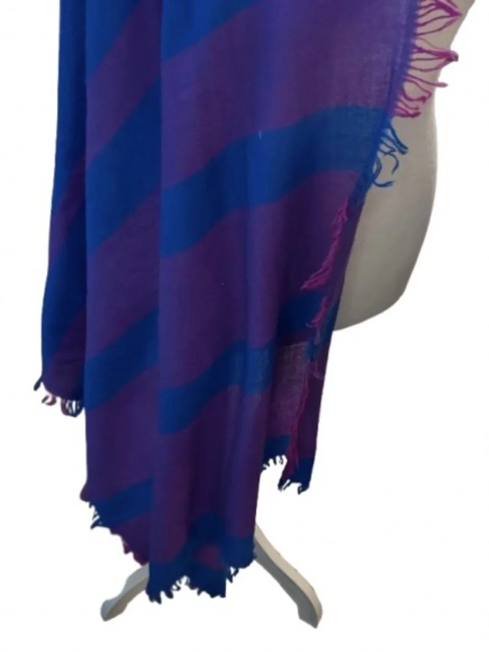 Purple & Blue Striped Pashmina Style Scarf Wrap Shawl Soft Lightweight Boho